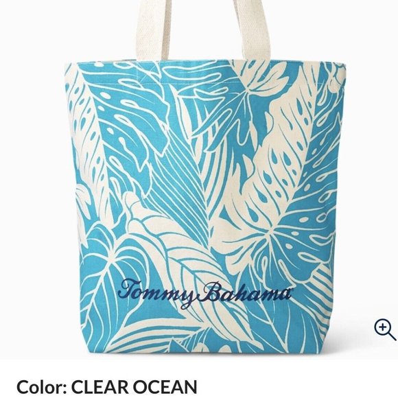 Tommy Bahama Handbags - NEW NWT Tommy Bahama Cotton Canvas Shopping Tote Beach Blue White Aqua Leaves